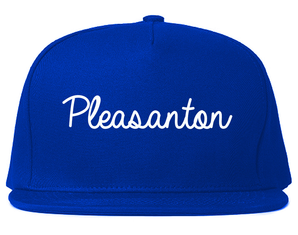 Pleasanton California CA Script Mens Snapback Hat Royal Blue
