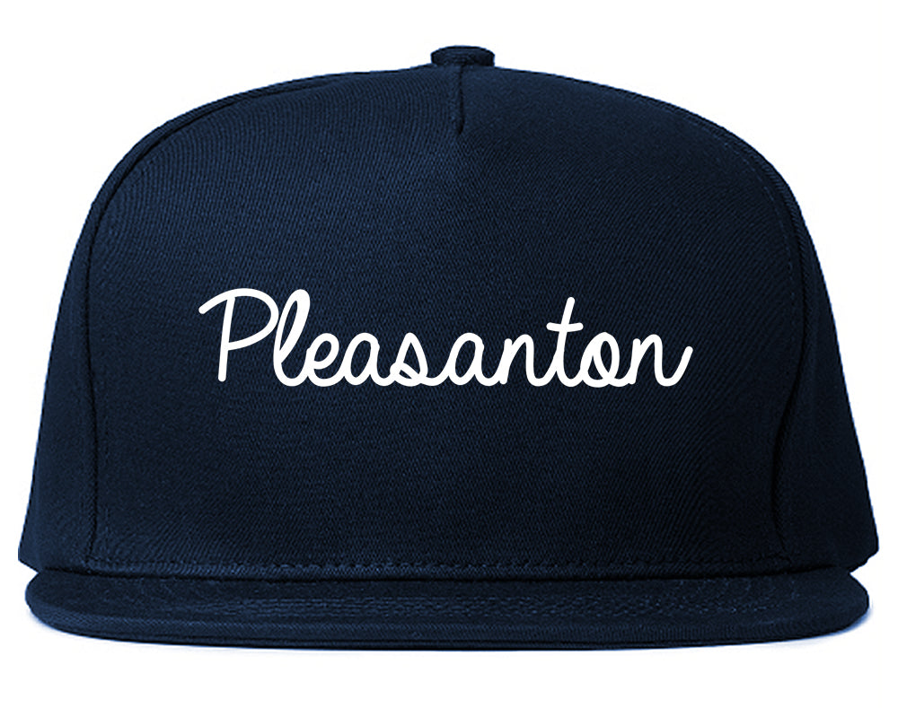 Pleasanton Texas TX Script Mens Snapback Hat Navy Blue