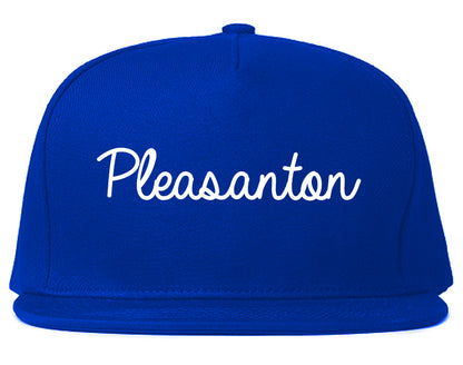 Pleasanton Texas TX Script Mens Snapback Hat Royal Blue