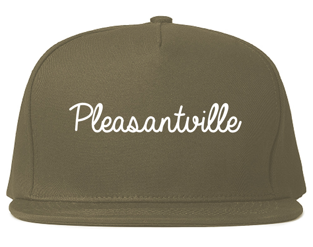 Pleasantville New York NY Script Mens Snapback Hat Grey