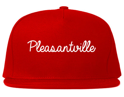 Pleasantville New York NY Script Mens Snapback Hat Red