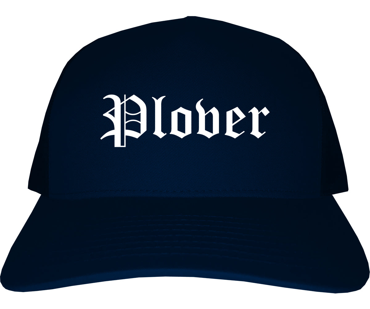 Plover Wisconsin WI Old English Mens Trucker Hat Cap Navy Blue