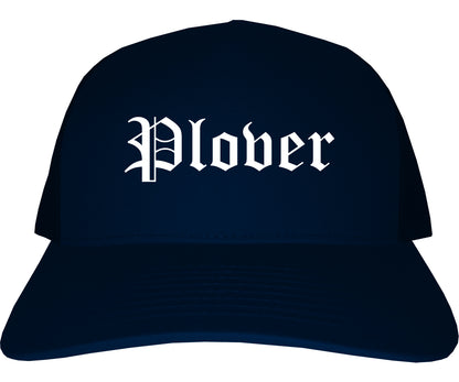 Plover Wisconsin WI Old English Mens Trucker Hat Cap Navy Blue