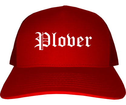 Plover Wisconsin WI Old English Mens Trucker Hat Cap Red