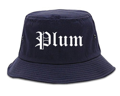 Plum Pennsylvania PA Old English Mens Bucket Hat Navy Blue