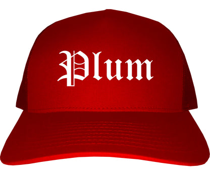 Plum Pennsylvania PA Old English Mens Trucker Hat Cap Red