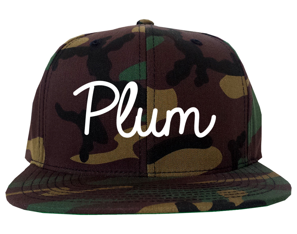 Plum Pennsylvania PA Script Mens Snapback Hat Army Camo