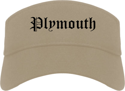Plymouth Indiana IN Old English Mens Visor Cap Hat Khaki