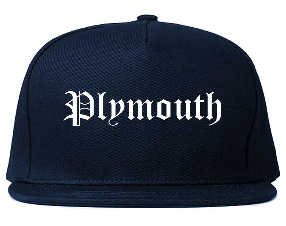 Plymouth Michigan MI Old English Mens Snapback Hat Navy Blue