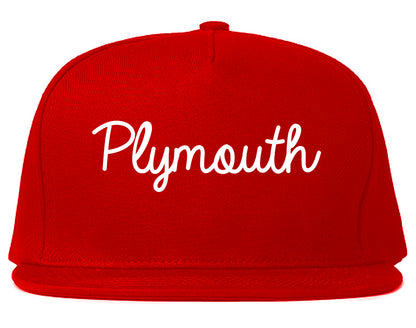 Plymouth Wisconsin WI Script Mens Snapback Hat Red