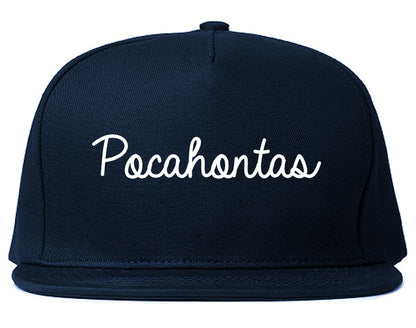 Pocahontas Arkansas AR Script Mens Snapback Hat Navy Blue