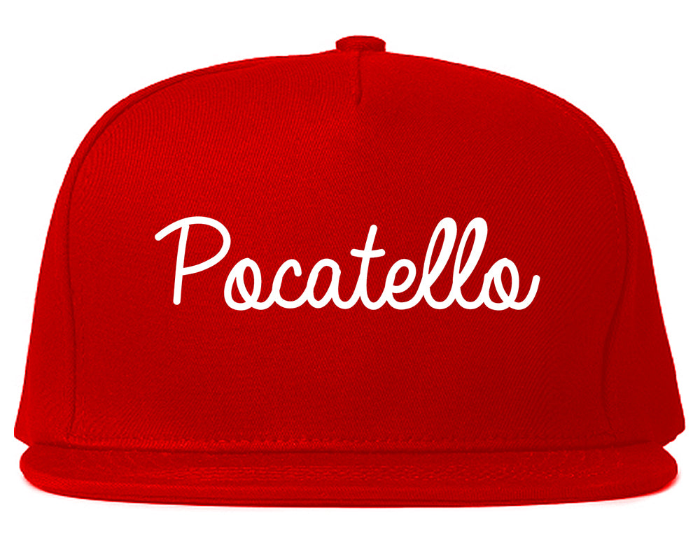Pocatello Idaho ID Script Mens Snapback Hat Red