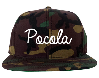 Pocola Oklahoma OK Script Mens Snapback Hat Army Camo