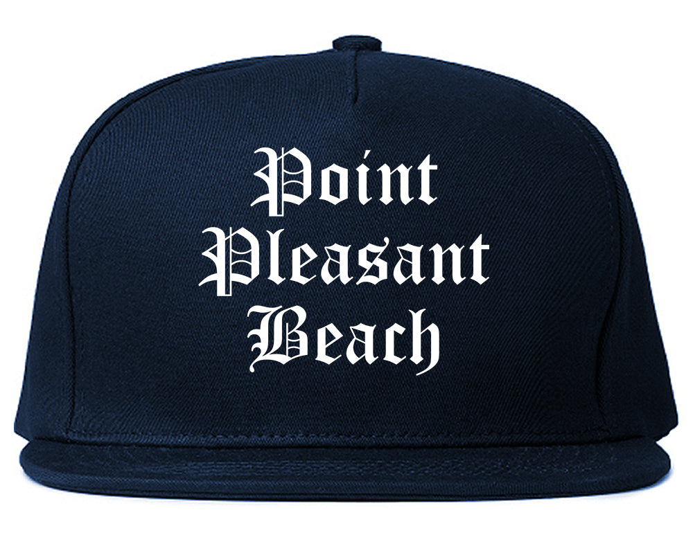 Point Pleasant Beach New Jersey NJ Old English Mens Snapback Hat Navy Blue