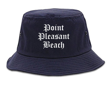 Point Pleasant Beach New Jersey NJ Old English Mens Bucket Hat Navy Blue