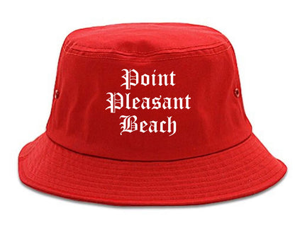 Point Pleasant Beach New Jersey NJ Old English Mens Bucket Hat Red