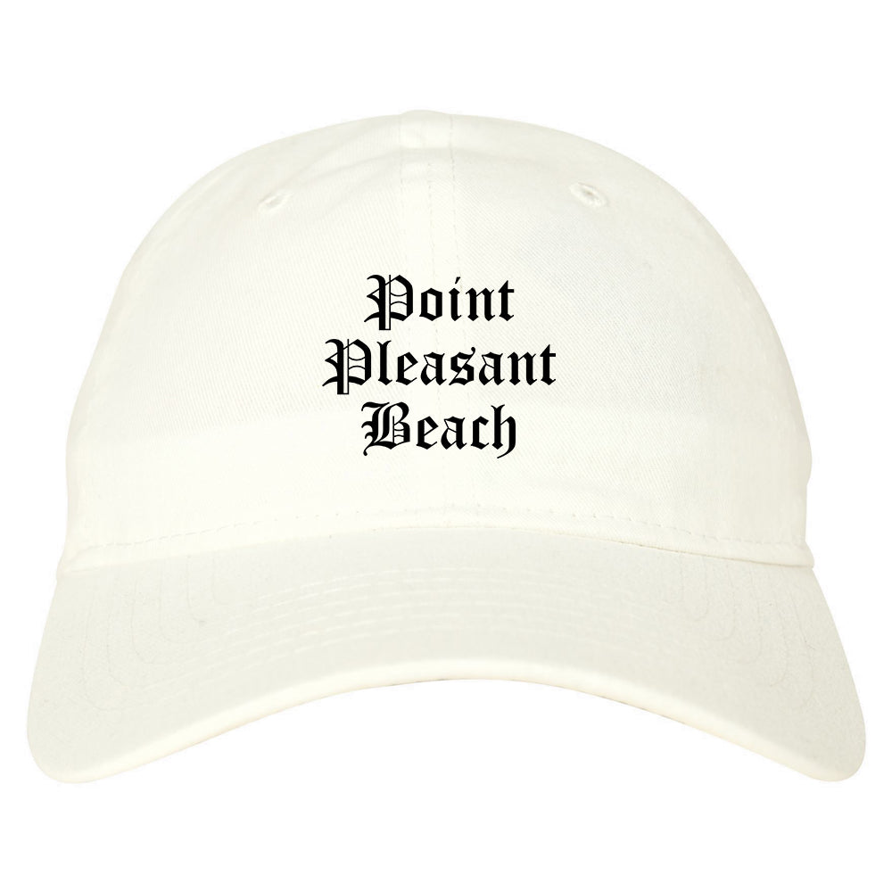 Point Pleasant Beach New Jersey NJ Old English Mens Dad Hat Baseball Cap White