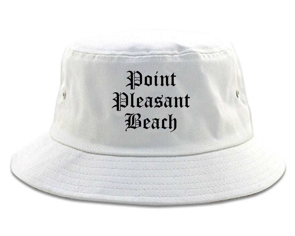 Point Pleasant Beach New Jersey NJ Old English Mens Bucket Hat White
