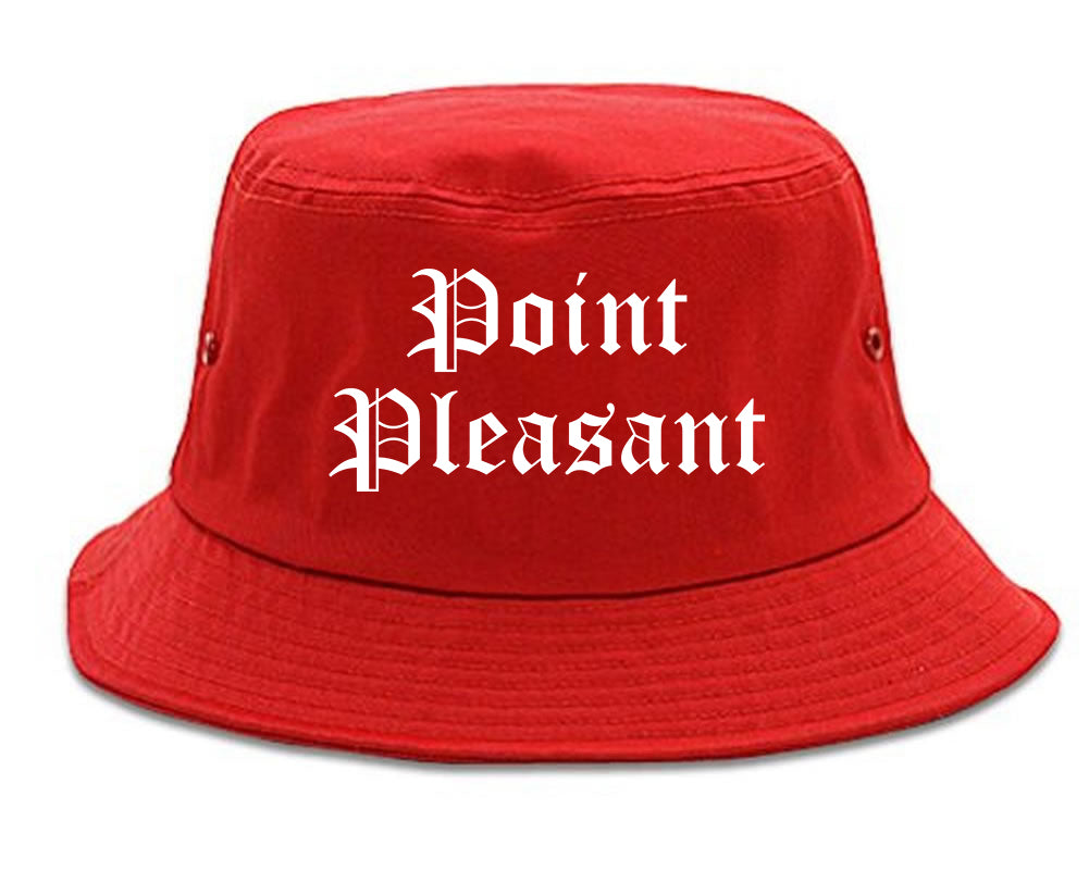Point Pleasant New Jersey NJ Old English Mens Bucket Hat Red