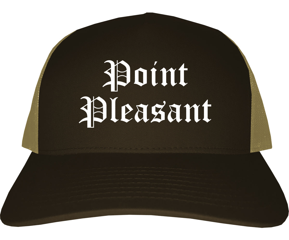 Point Pleasant New Jersey NJ Old English Mens Trucker Hat Cap Brown