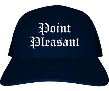 Point Pleasant New Jersey NJ Old English Mens Trucker Hat Cap Navy Blue