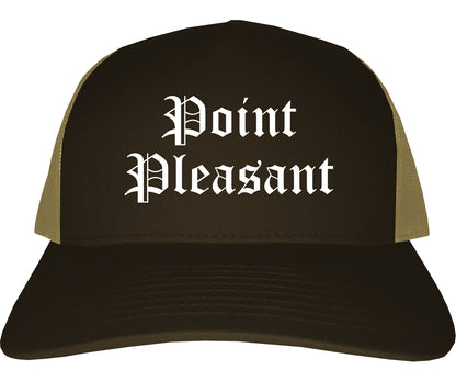Point Pleasant West Virginia WV Old English Mens Trucker Hat Cap Brown