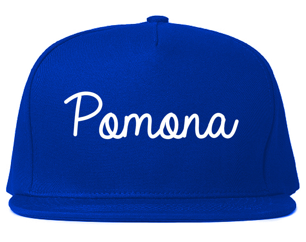 Pomona California CA Script Mens Snapback Hat Royal Blue