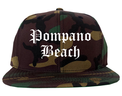 Pompano Beach Florida FL Old English Mens Snapback Hat Army Camo