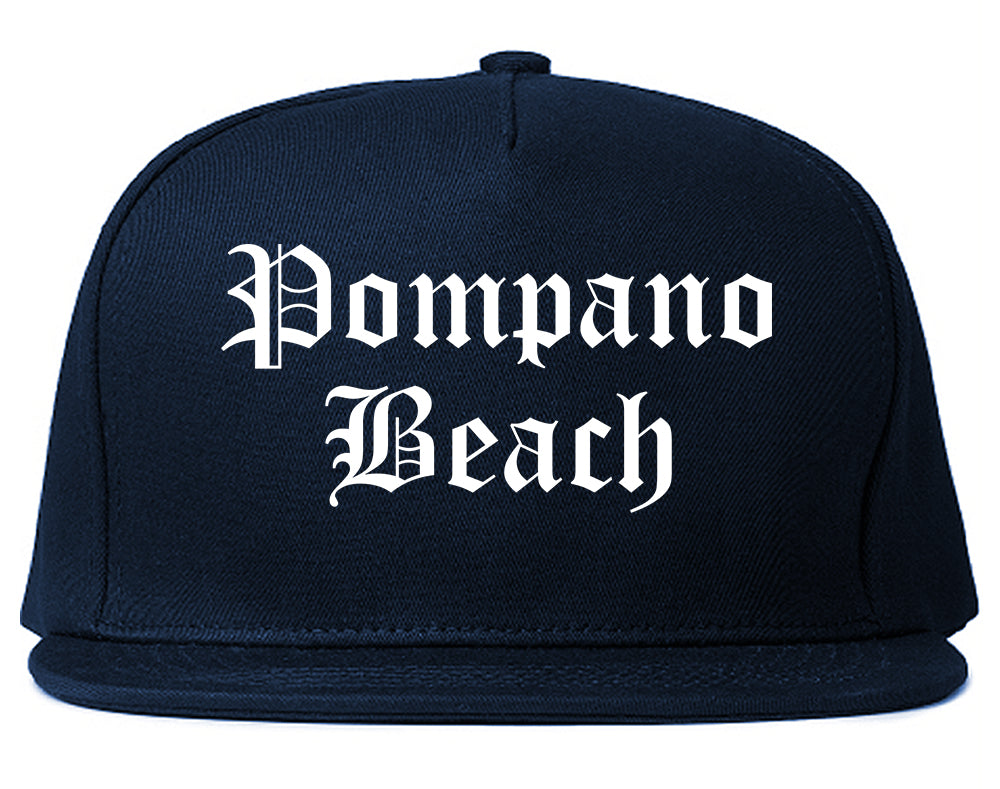 Pompano Beach Florida FL Old English Mens Snapback Hat Navy Blue