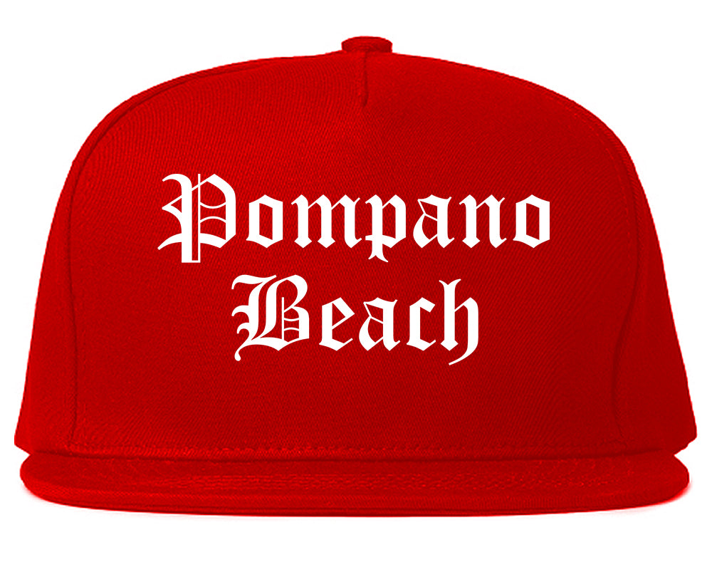 Pompano Beach Florida FL Old English Mens Snapback Hat Red