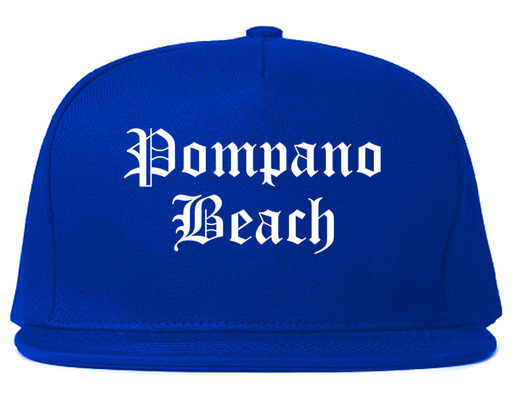 Pompano Beach Florida FL Old English Mens Snapback Hat Royal Blue