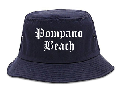 Pompano Beach Florida FL Old English Mens Bucket Hat Navy Blue