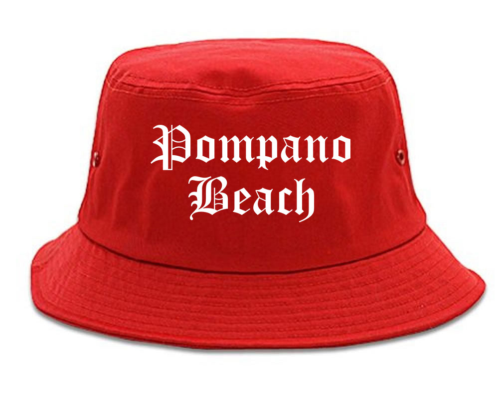 Pompano Beach Florida FL Old English Mens Bucket Hat Red