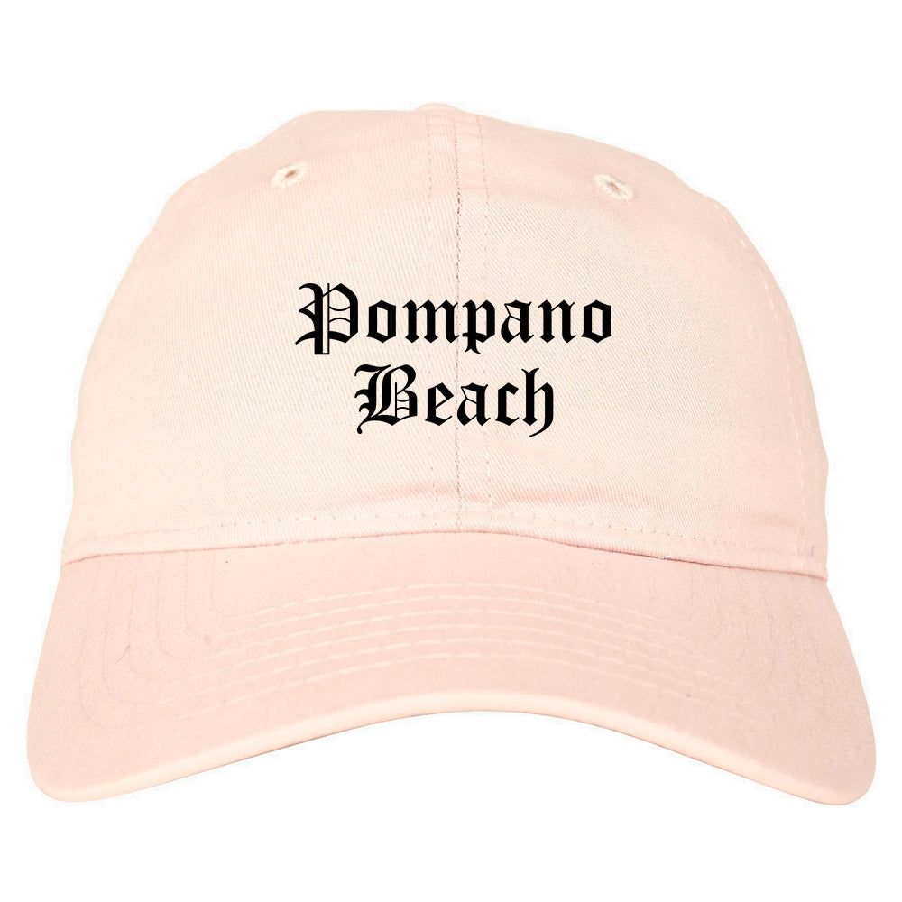 Pompano Beach Florida FL Old English Mens Dad Hat Baseball Cap Pink