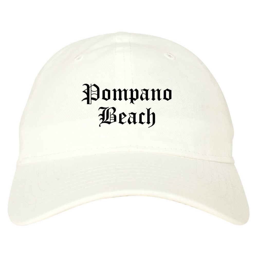 Pompano Beach Florida FL Old English Mens Dad Hat Baseball Cap White