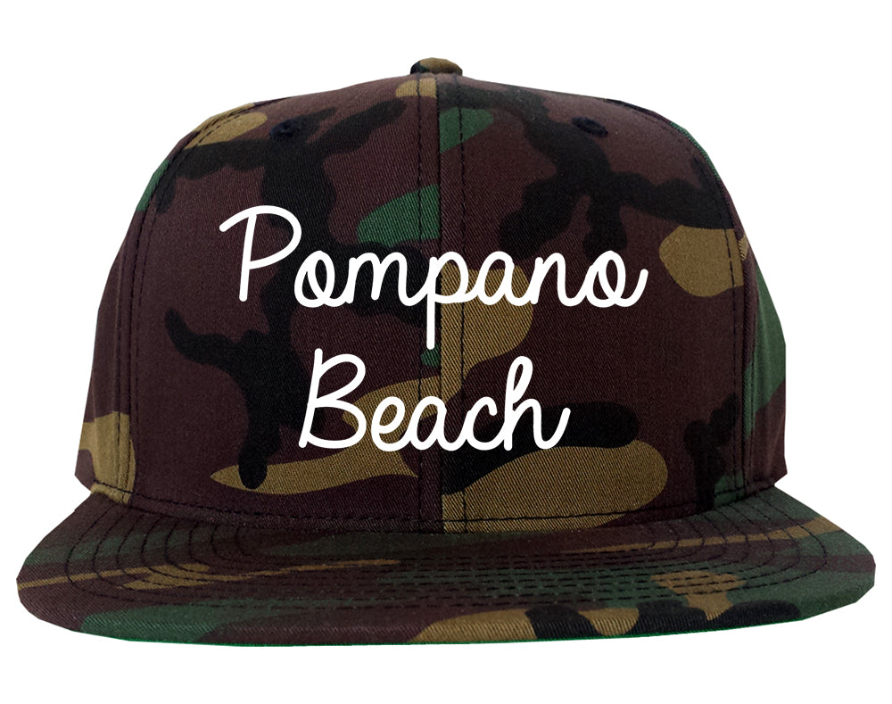 Pompano Beach Florida FL Script Mens Snapback Hat Army Camo