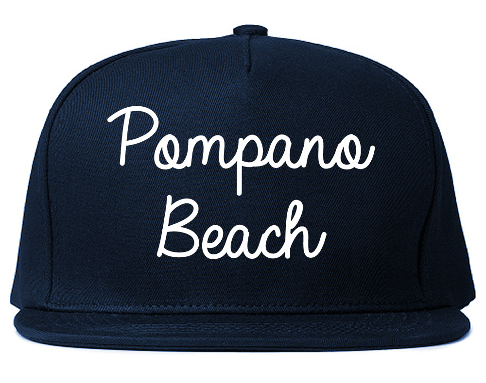 Pompano Beach Florida FL Script Mens Snapback Hat Navy Blue