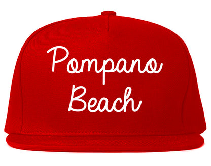 Pompano Beach Florida FL Script Mens Snapback Hat Red