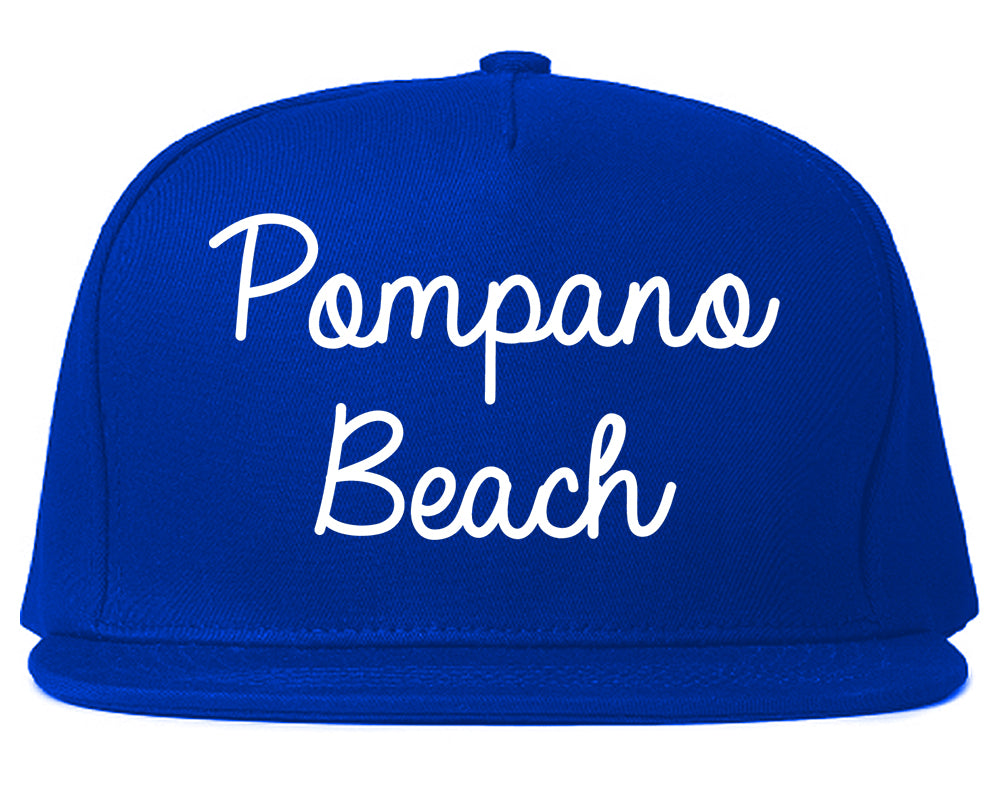 Pompano Beach Florida FL Script Mens Snapback Hat Royal Blue