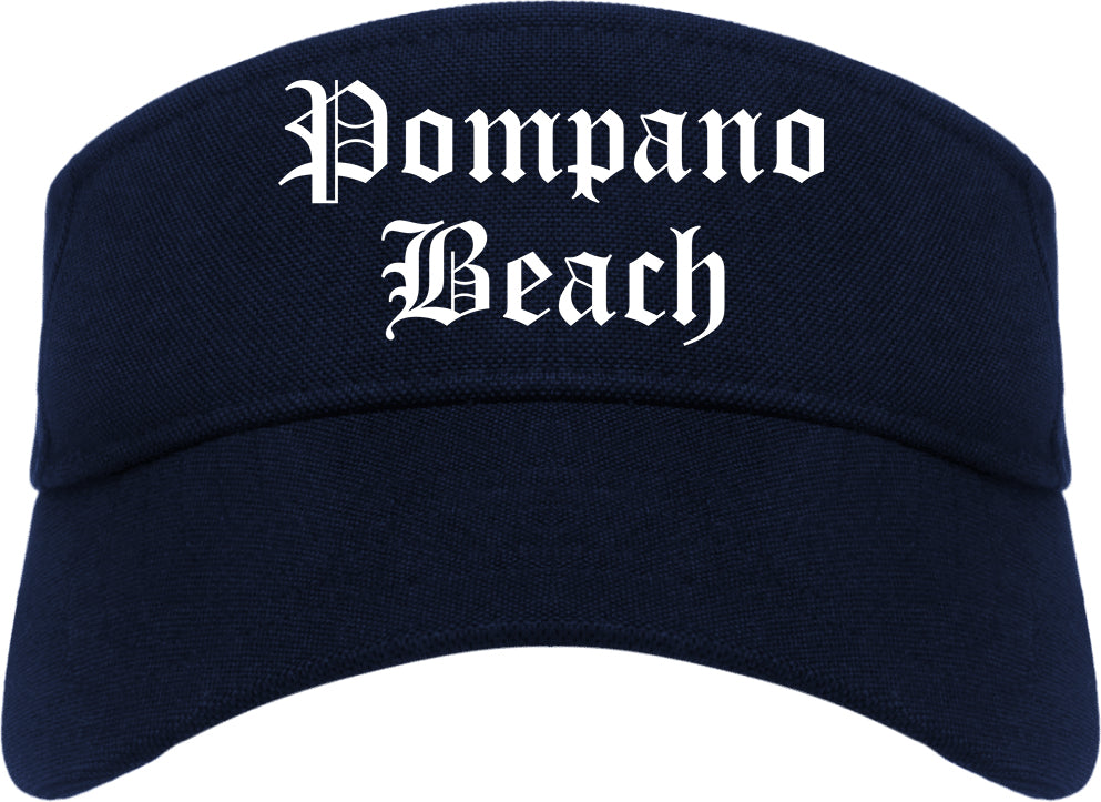 Pompano Beach Florida FL Old English Mens Visor Cap Hat Navy Blue
