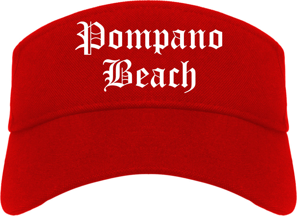 Pompano Beach Florida FL Old English Mens Visor Cap Hat Red