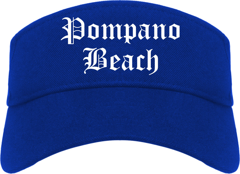 Pompano Beach Florida FL Old English Mens Visor Cap Hat Royal Blue