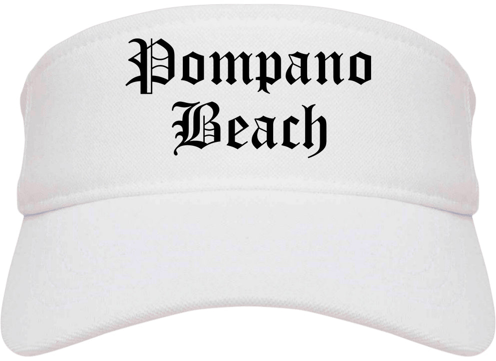 Pompano Beach Florida FL Old English Mens Visor Cap Hat White