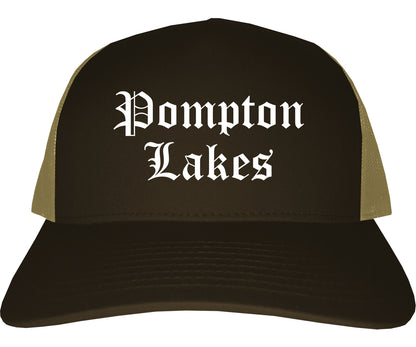 Pompton Lakes New Jersey NJ Old English Mens Trucker Hat Cap Brown