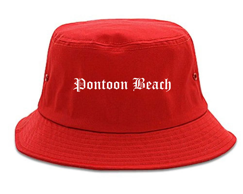 Pontoon Beach Illinois IL Old English Mens Bucket Hat Red