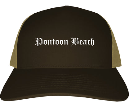 Pontoon Beach Illinois IL Old English Mens Trucker Hat Cap Brown