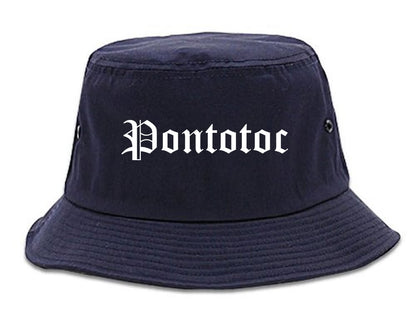 Pontotoc Mississippi MS Old English Mens Bucket Hat Navy Blue