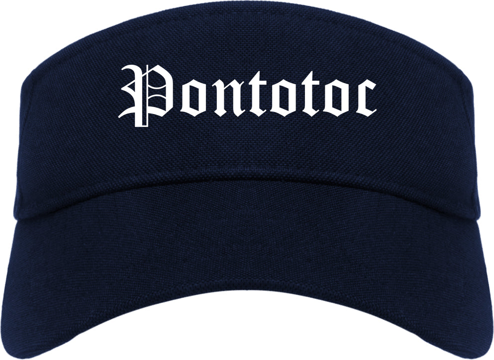 Pontotoc Mississippi MS Old English Mens Visor Cap Hat Navy Blue