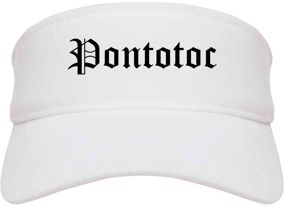 Pontotoc Mississippi MS Old English Mens Visor Cap Hat White