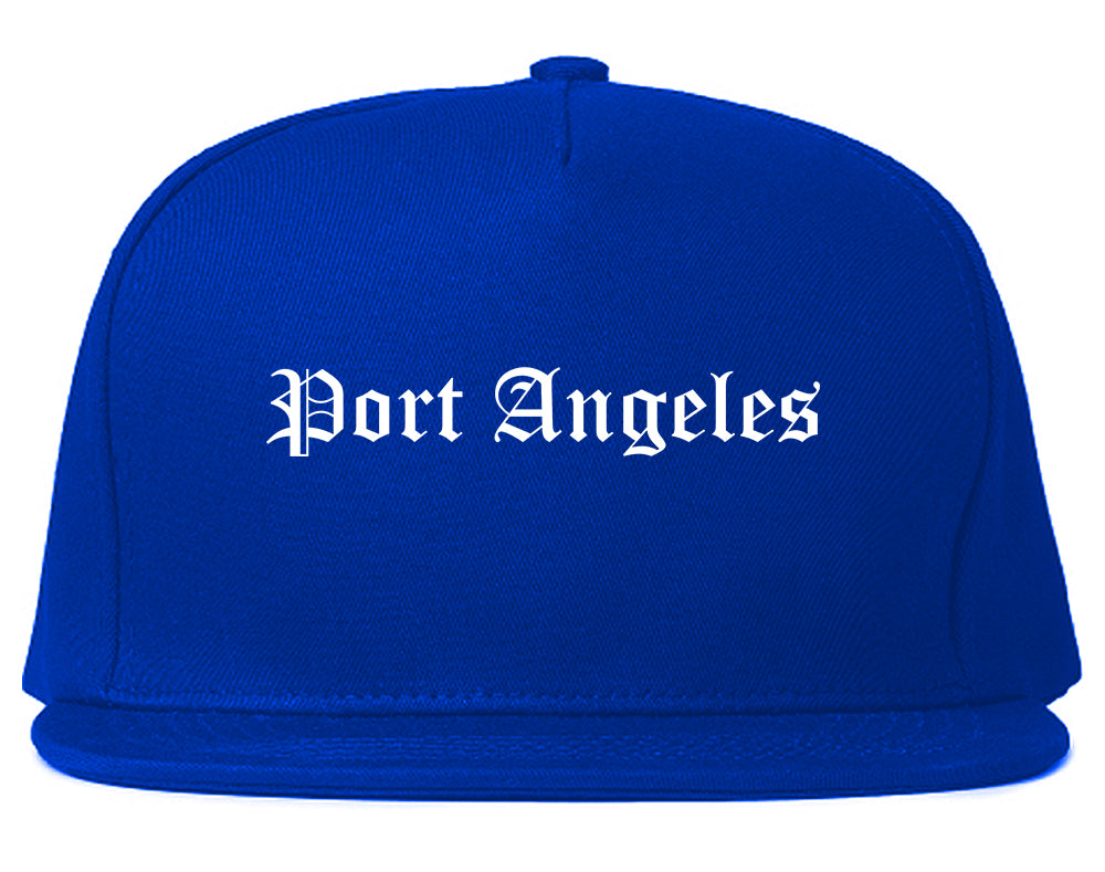 Port Angeles Washington WA Old English Mens Snapback Hat Royal Blue